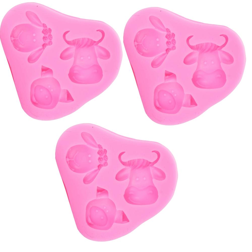3pcs Animal Head Shape Fondant Pattern Molds Mixed Shape Cake Decoration Molds For DIY Cake Fondant
