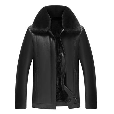Sweater collar leather jacket men's winter middle-aged and elderly coat fleece thickened locomotive PU leather jacket warm middle-aged dad
