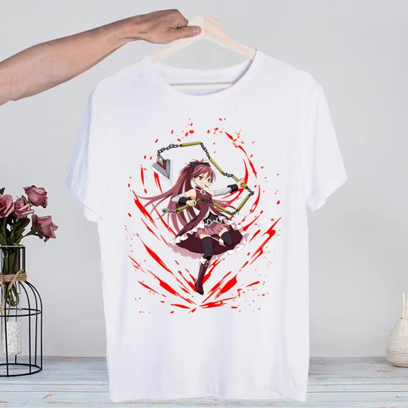 Puella Magi Madoka Magica Tshirt Unisex Retro Washed Vintage Anime Graphic Print Harajuku Streetwear Hip Hop Cotton Short Sleeve