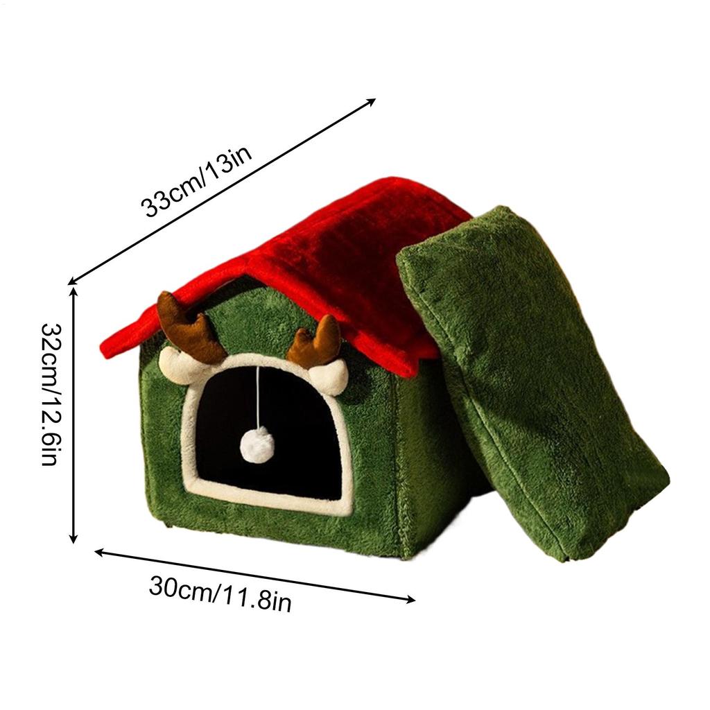 Christmas Cat House Washable Warm Furniture Christmas Cat House Winter Nest For Bedroom Living Room Balcony Playing Resting