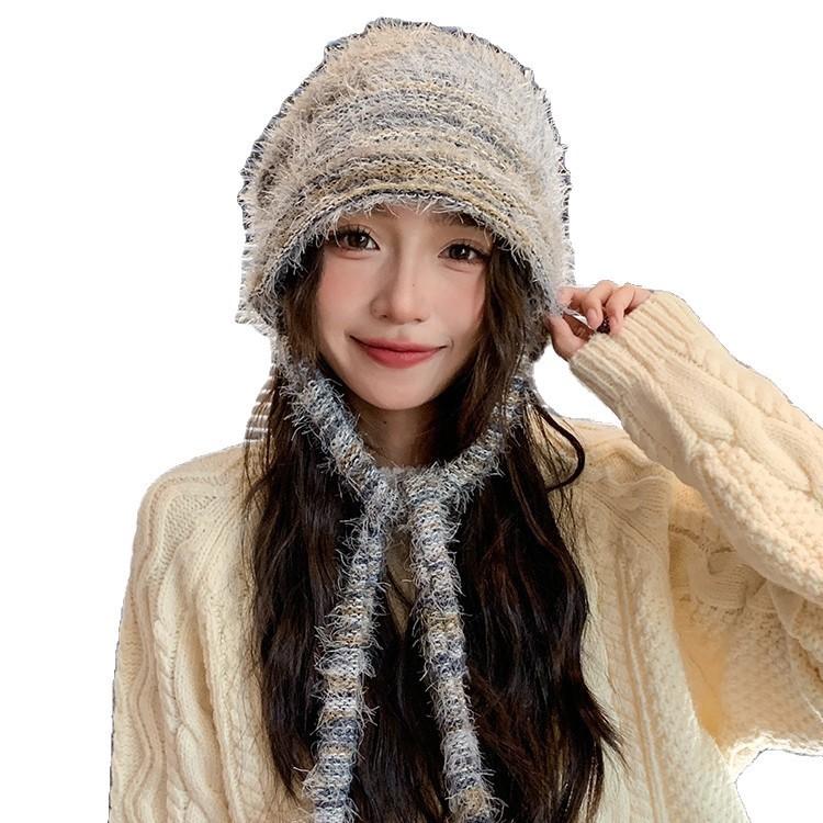 Big Head Wool Pile Hat for Women Lazy Feeling Autumn and Winter Korean Style Face Small Fashion Thickened Warm Knitted Hat