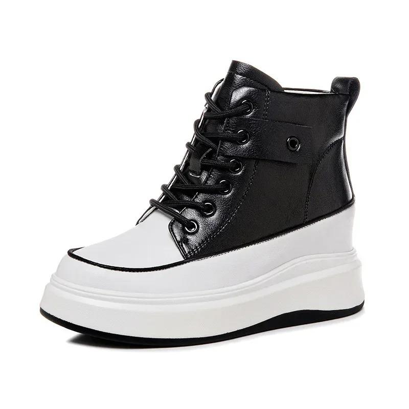 

New Genuine Leather High Top Casual Shoes Platform Inside Increased Shoes Weges Small Size Women s Shoes High Heels 39