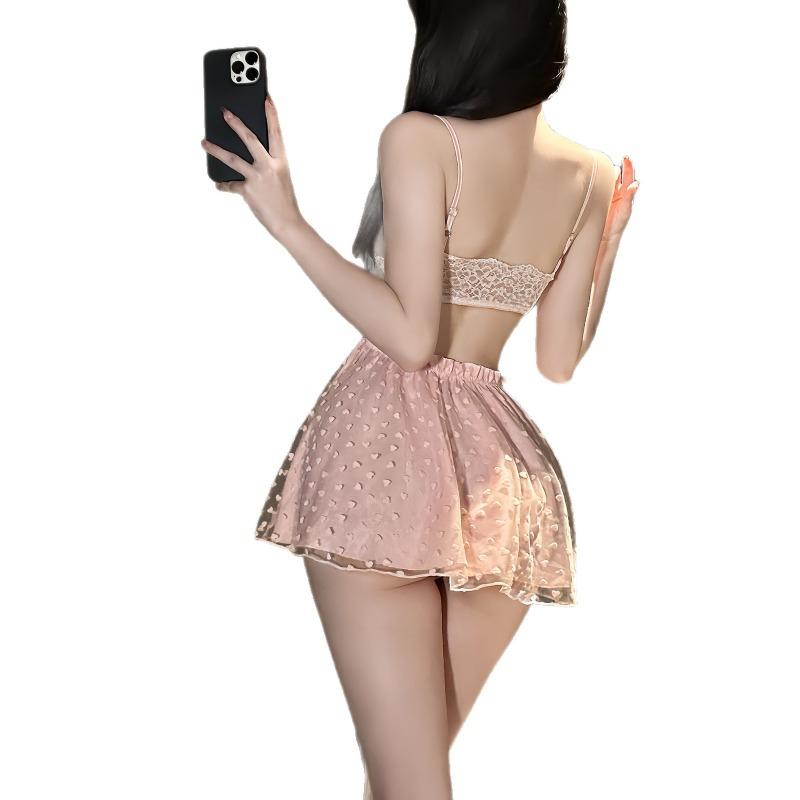 Sex Underwear Sexy Mesh Hollowed Lace Fluttering Skirt Pink Pure Desire Cute Bud Skirt