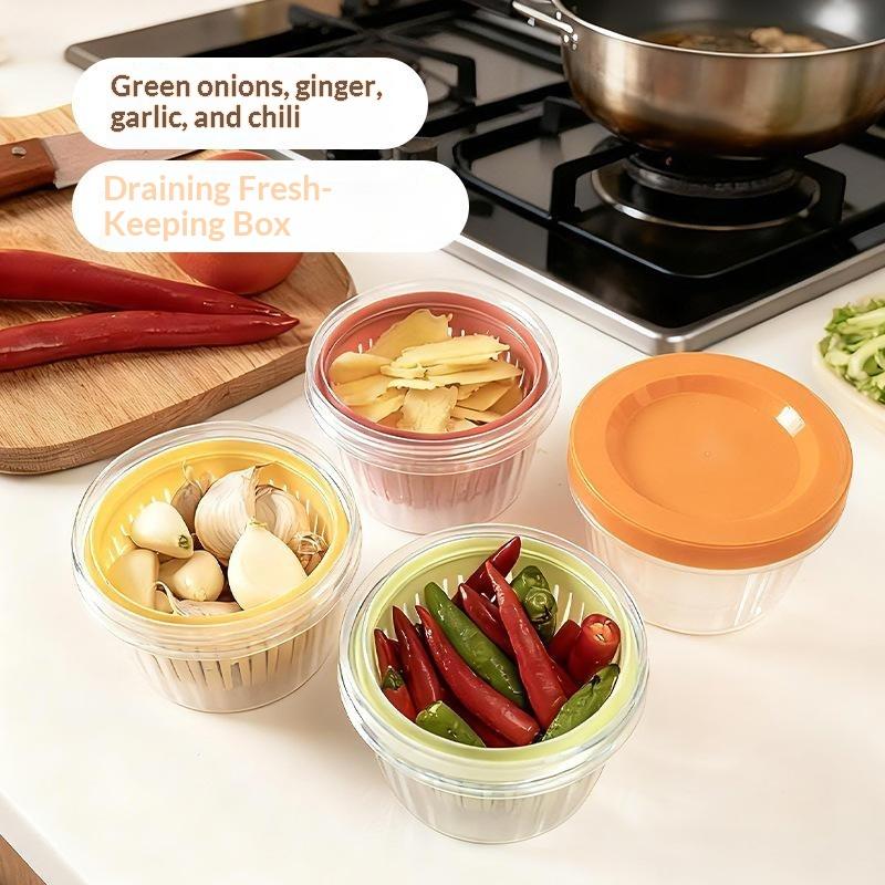 Plastic Food Storage Container Drainable Prep Box Sealed Fresh Keeping Box For Fruit Vegetable Refrigerator Kitchen
