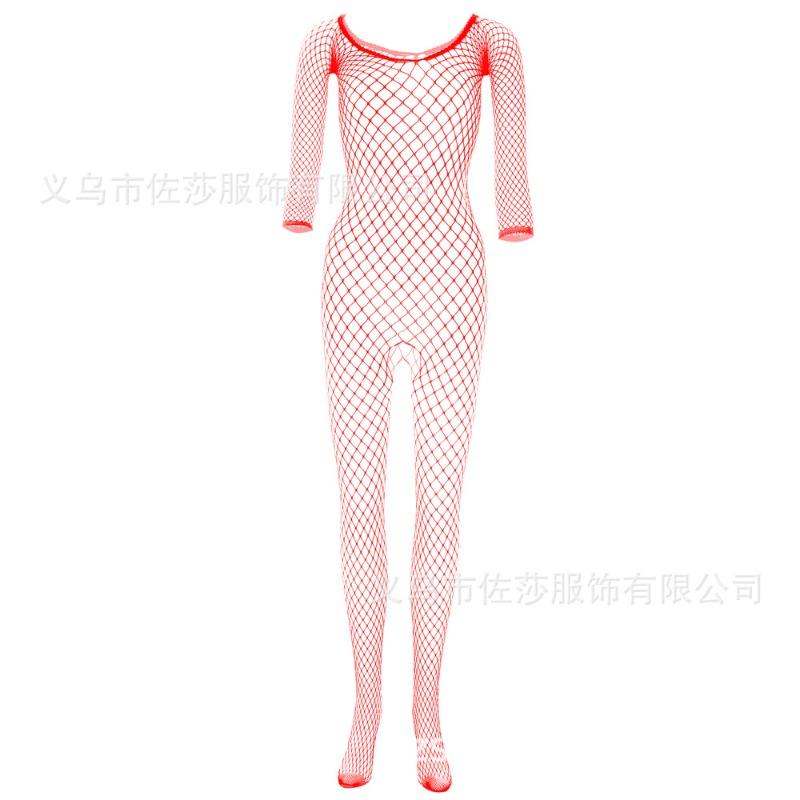 Sex Underwear Long Sleeve Mesh Off Shoulder Uniform Temptation Open Gear One-piece Stockings Large Mesh Leaking Breast