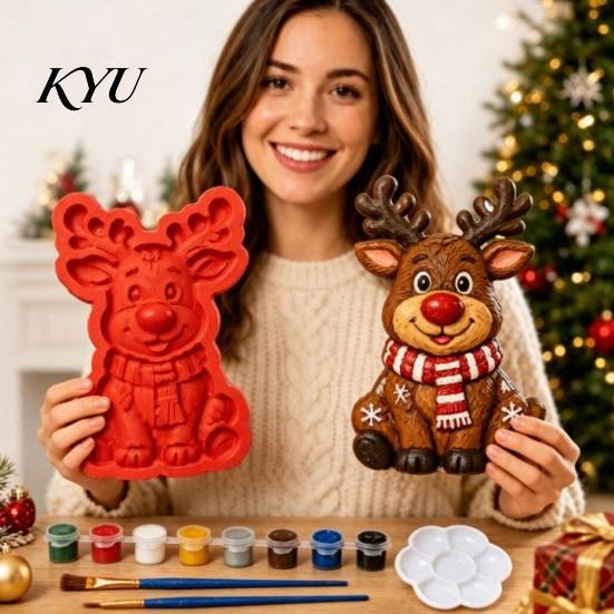 Creative DIY Home Decor Christmas Stepping Stone Mold, Silicone Tree Santa Wreath Gingerbread Man Design, Durable Casting Tray Non Stick Reusable Mold