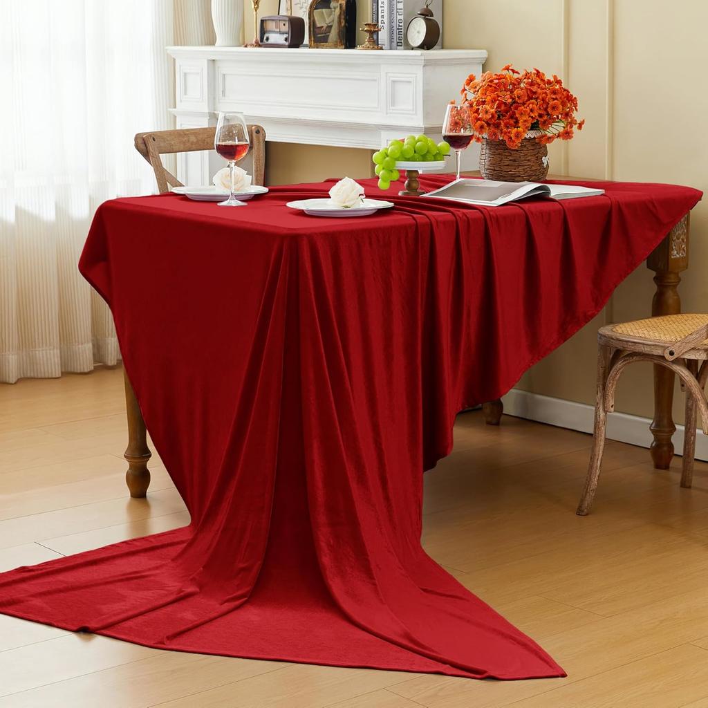 Red Velvet Tablecloth, 60 x 102 Inch Rectangle Table Cover, Red Velvet Table Cloth Smooth Luxury Tablecloth for Party Wedding Di