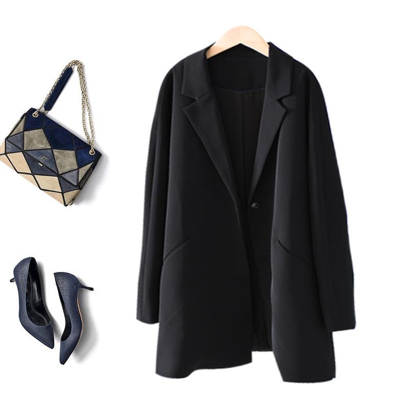 

Small suit trench coat women s medium and long high-end spring and autumn women s clothing black khaki spring women s jacket 36 чорний