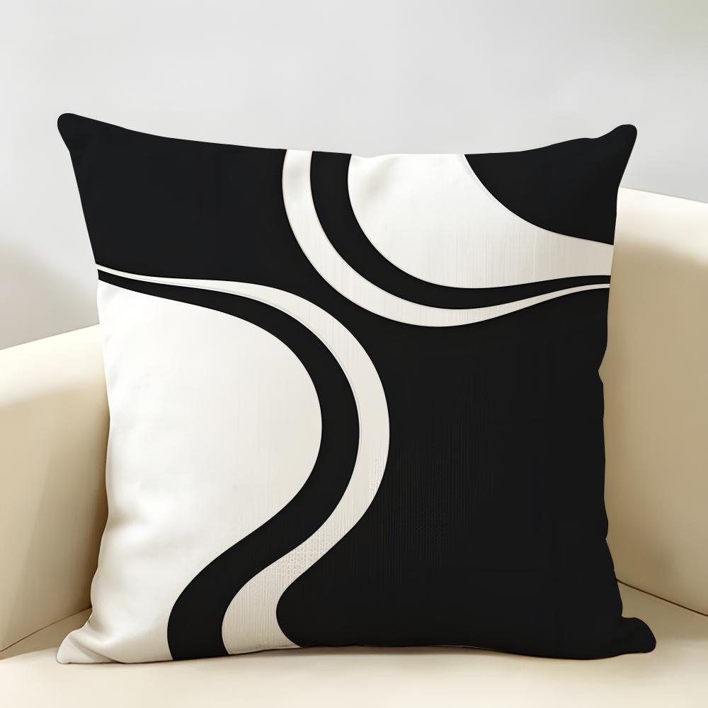 Luxury Sophisticated Black White Art Cushion Cover Natural Linen Organic Fabric Printing Breathable Perfect For Home Decor
