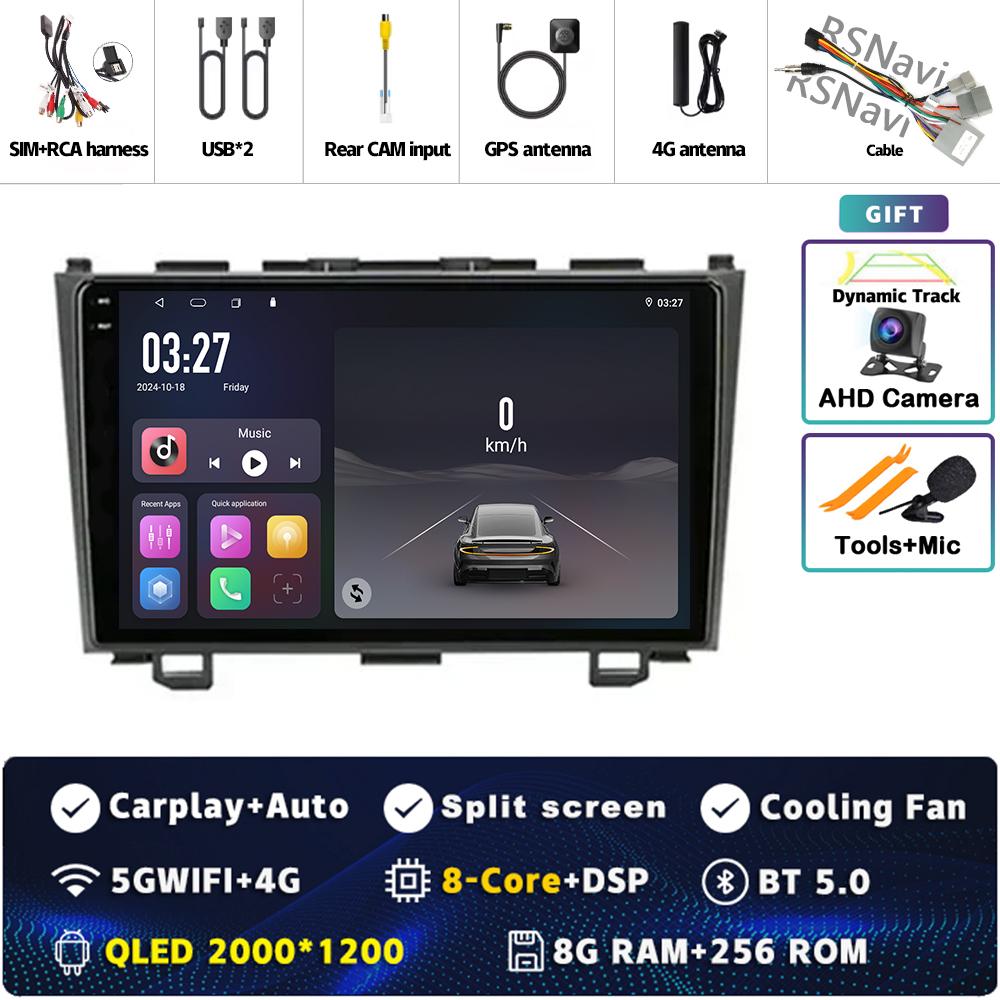 9" Android 14 Carplay Car Radio For Honda CR-V 3 RE CRV 2007 - 2011 Multimedia Video Player Navigation GPS Stereo 2Din DVD WIFI