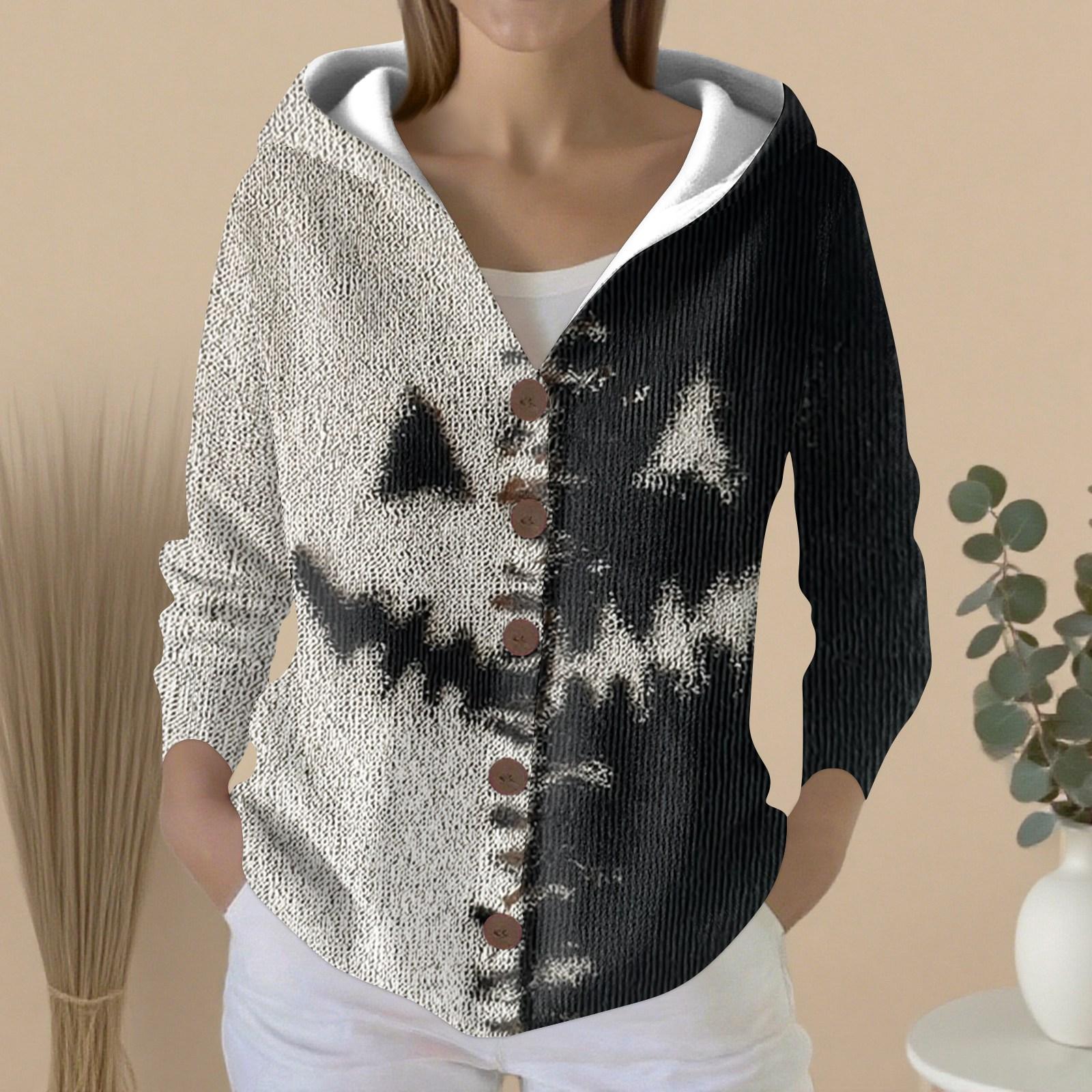 

Женский модный повседневный свитер на пуговицах с принтом, кардиган, куртка с капюшоном S