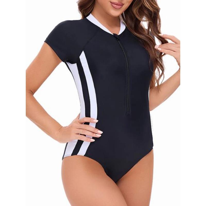 2025 Zipper One Piece Swimsuit Women Sexy Slim Swimwear Sporty Bathers Bathing Swimming Swim Suit Female Summer Beachwear XXL