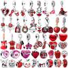 DIY Rote Serie Weihnachts Schmuck Geschenk Blume Kirsche Hänger Erdbeere Charm Perle Passend Silber Europäisches Armband Halskette