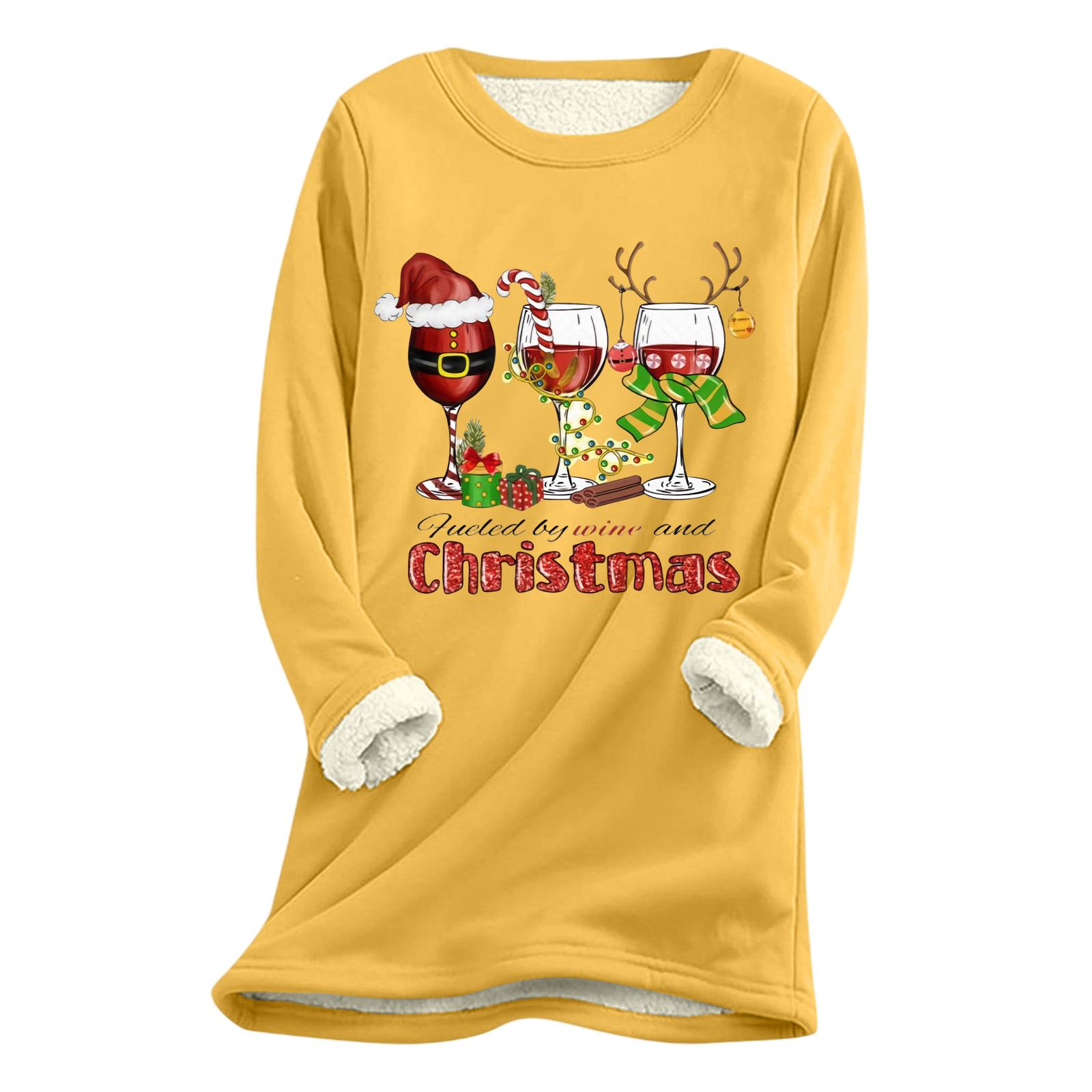 

Women s Christmas Print Thick Plush Lambswool Warm Long Top XL жёлтый