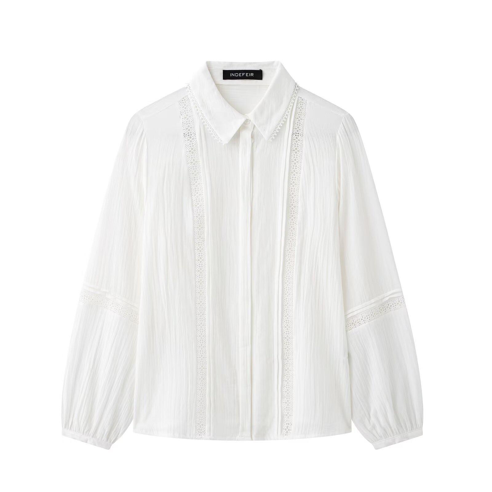 

2025 Spring Women s Fashion: European & American Style Straight Lace Ruffled Shirt M