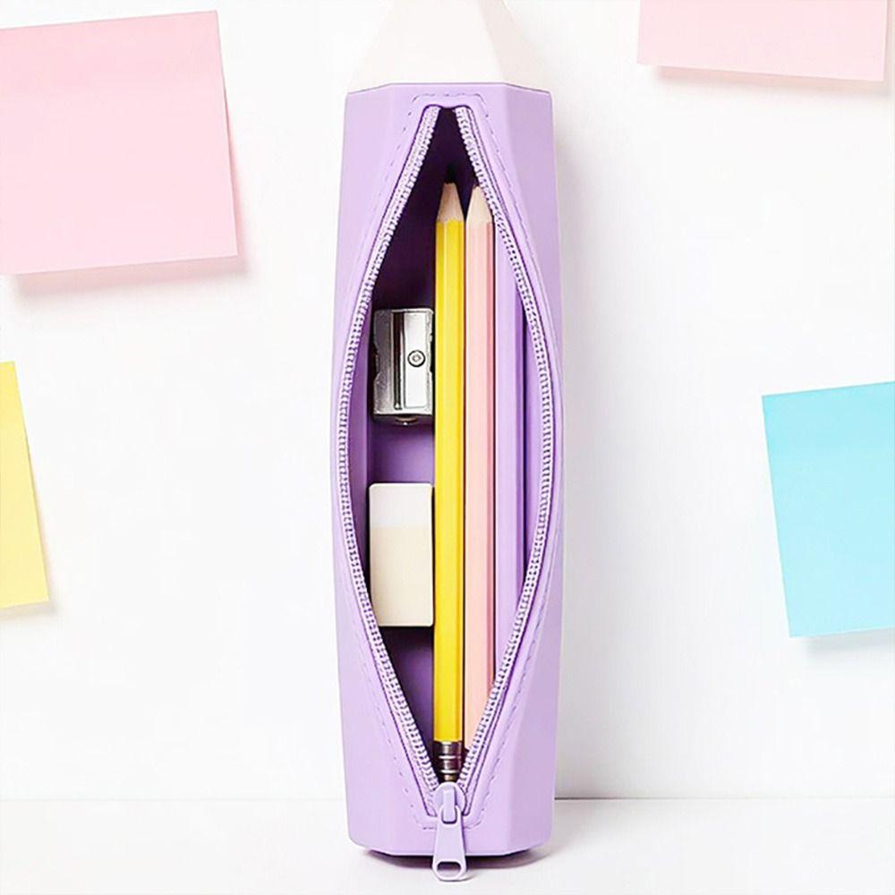 Pencil Shape Pen Bag Silicone Stationery Organizer Multi-functional Stationery Pouch  Gift