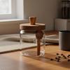 Bocal en Verre avec Couvercle en Bois Grande Ouverture Cuillère Facile à Nettoyer Contenant Alimentaire avec