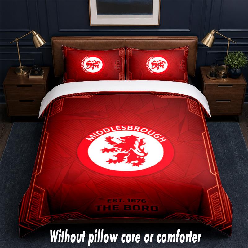 Set Biancheria da Letto Design Middlesbrough FC 1 Copripiumino + 2 Federe Morbido Traspirante Biancheria da Letto per la Casa