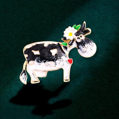 Cute Wear Flower Cattle Brooches For Women Kids Enamel Cow Party Brooch Pins Gifts