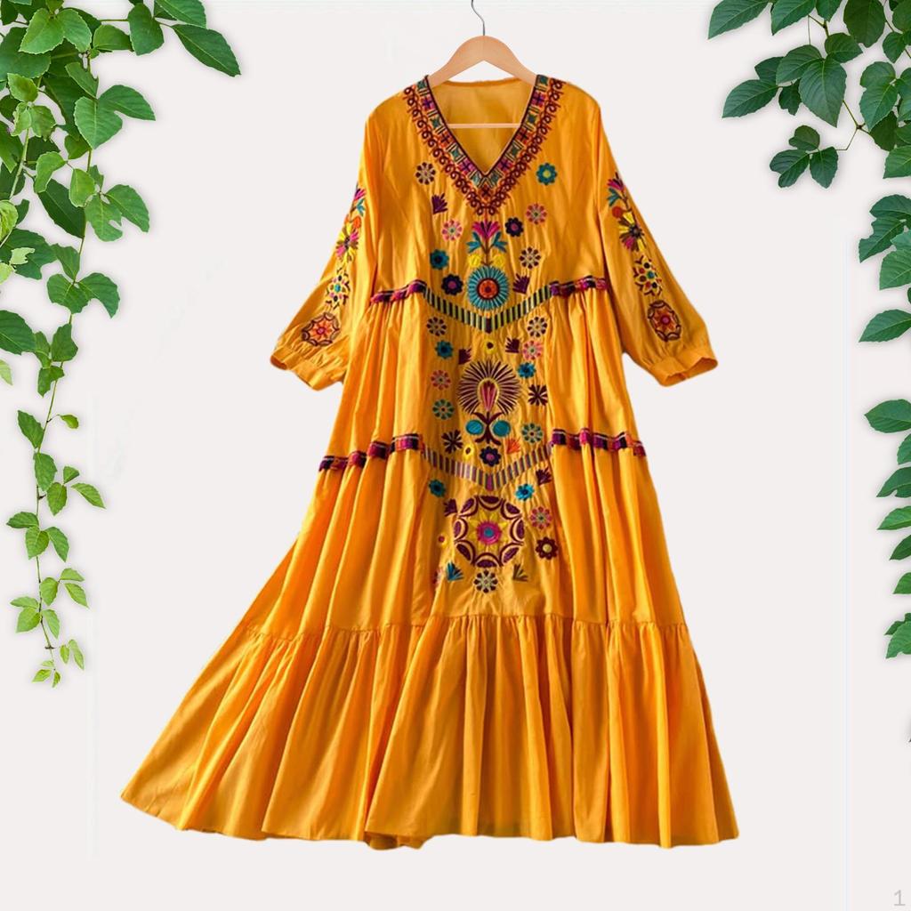 Strandkleid Damen 3/4 Ärmel V-Ausschnitt für Straßenfeste Bademode Reise