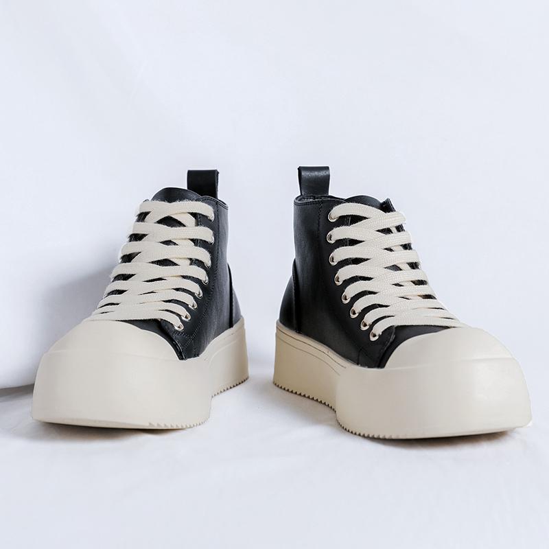 Fashion Big Size 38-46 Men Genuine Leather High Top Boots High Quality Casual Leather Thick Bottom Ankle Boots Outdoor Walking Shoes New