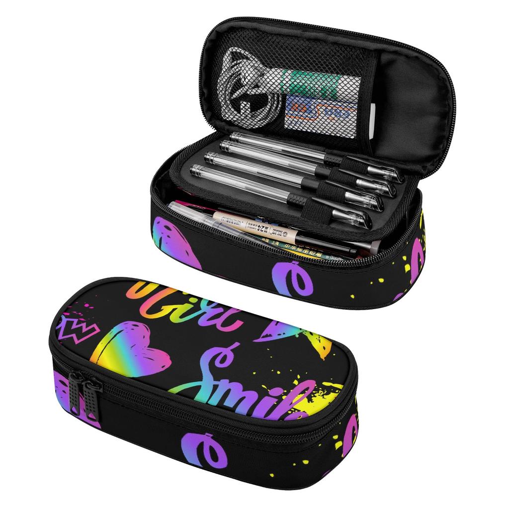Pen Case Portable 300D Polyester Large Capacity Smooth Zipper with Mesh Pocket Removable Divider and Pen Slots for Boys Girls