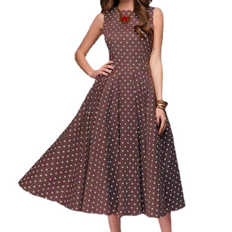 TIFICY Abiti casual senza maniche con scollo a V e vita alta, stampa a pois, estate e primavera da donna