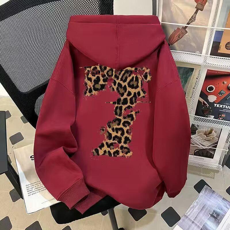 

Fleece-Lined Retro Letter Print Unisex Hoodie - Casual Loose Fit for Autumn/Winter M червоний