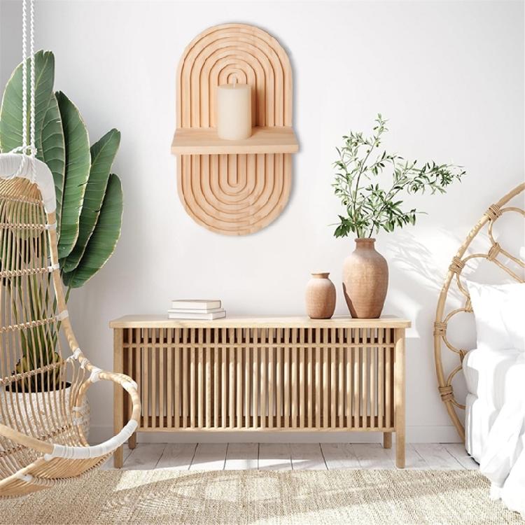2Pieces Bohemian Wall Shelf Floating Shelves Oval Shape Storage Display Rack Hanging Shelf for Bathroom Bedroom Decors
