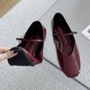 Mode Neues Schuhwerk Weinrot Damen Ballerinas Mary Janes Designerschuhe Damen Runde Zehenpartie Mode Flach Schnalle Damen Ballerinas mit Schuhen