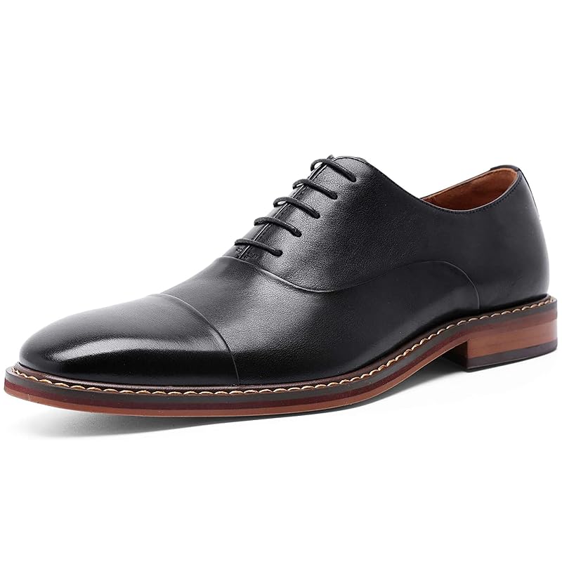 [Foxsense] Men's Leather Business Shoes, Dress Shoes, Straight Tip, High-Quality Genuine Leather, Oxford, Lightweight, Waterproof, Formal, Black,
