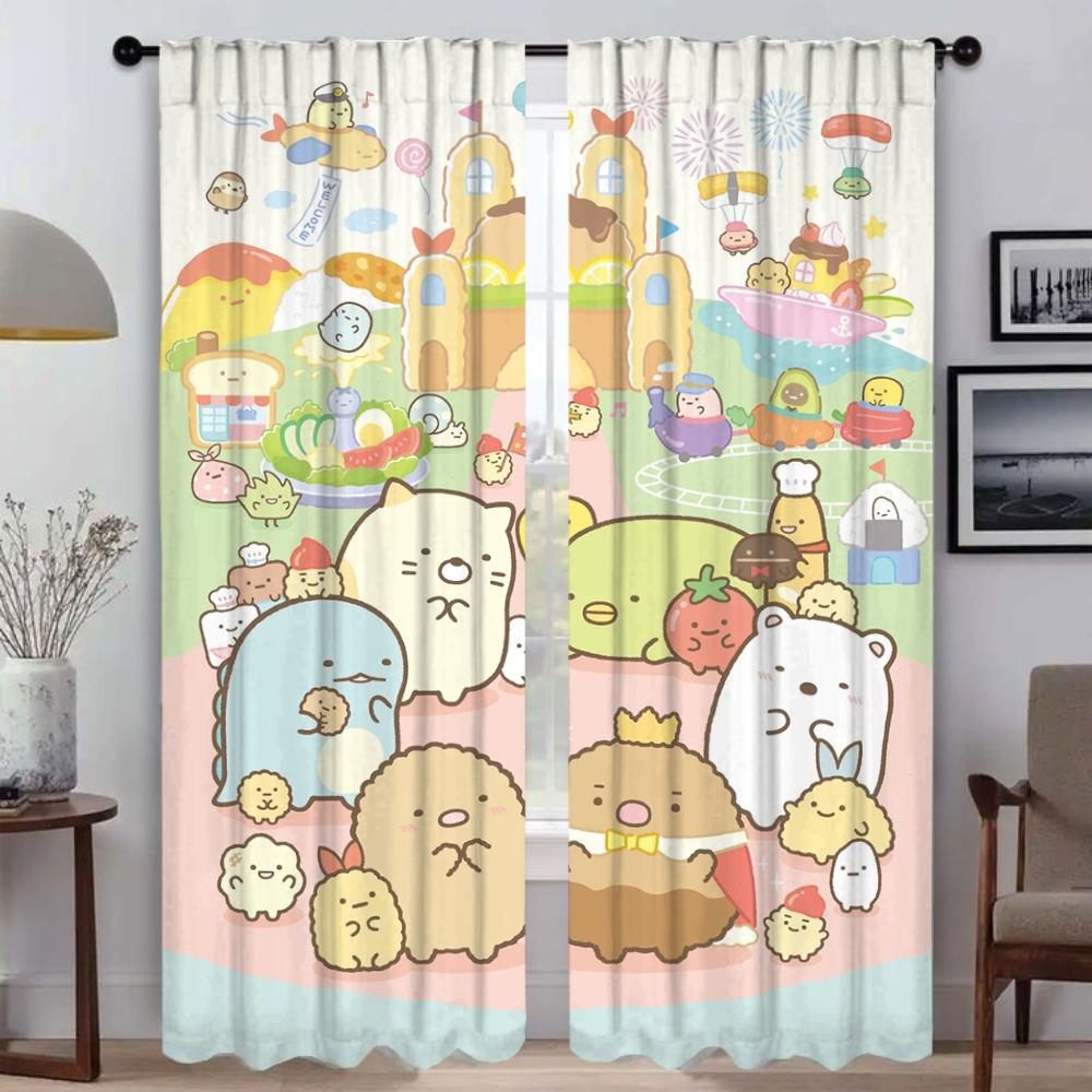 Sumikko Gurashi Schattierungen Küchenvorhänge 2 Stück Verdunkelungsvorhang für Zimmer 2 Paneele Halloween Dekoration Heim-Inneneinrichtung Vorhänge