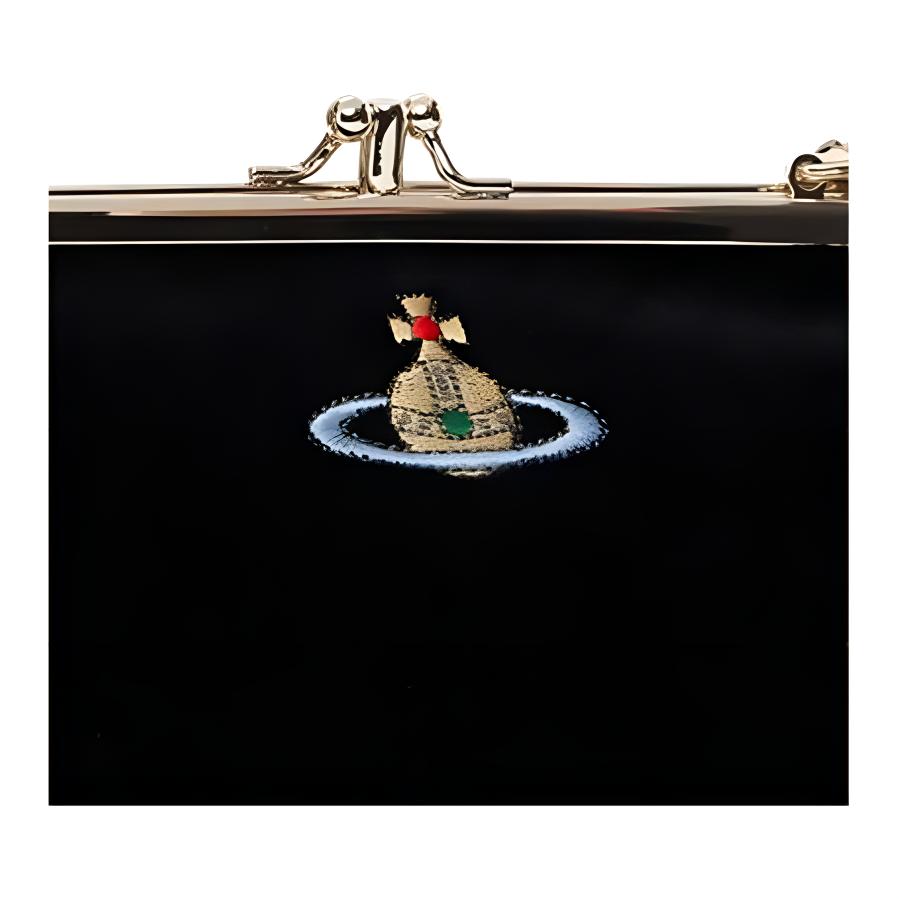 VIVIENNE WESTWOOD Logo Embroidered Snap Closure Chain Velvet Mini Shoulder Bag Women Shoulder Bag Black 52020044W00BXN405