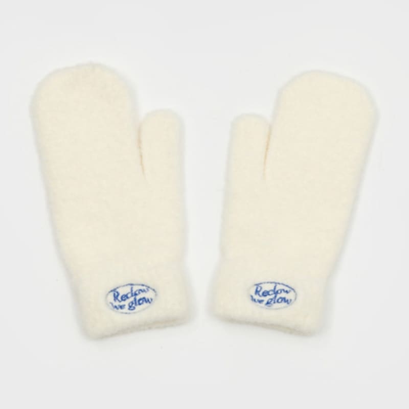 RECLOW FLUFFY LOGO MITTEN GLOVE IVORY