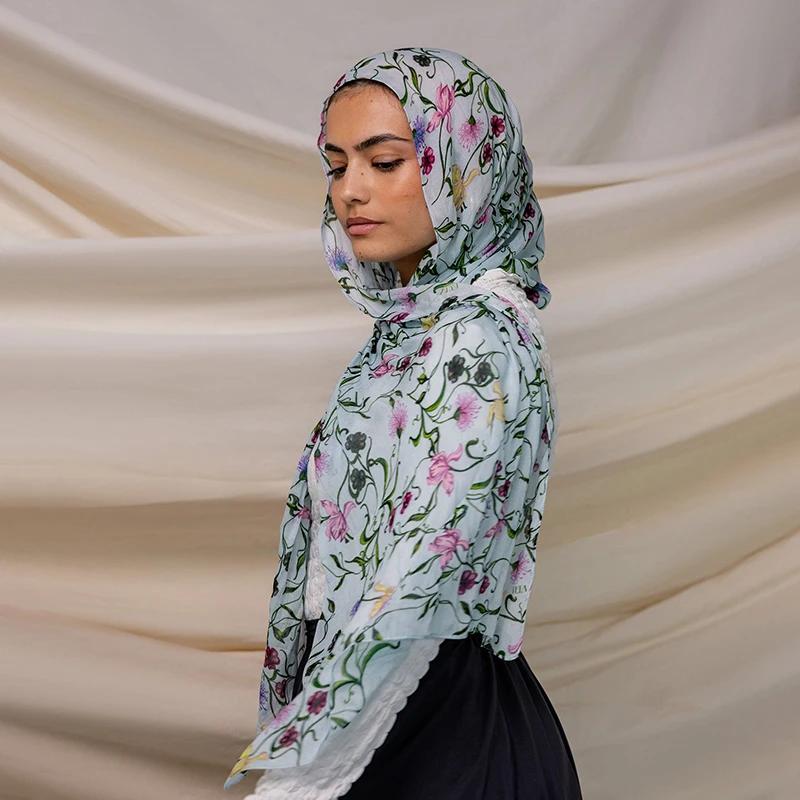 2025 Luxus Ramadan Neu Aquarell Hijab Print Damen Böhmisch Weich Muslimische Hijabs Stirnband Schal Wickeltuch Kopftuch Islamisch