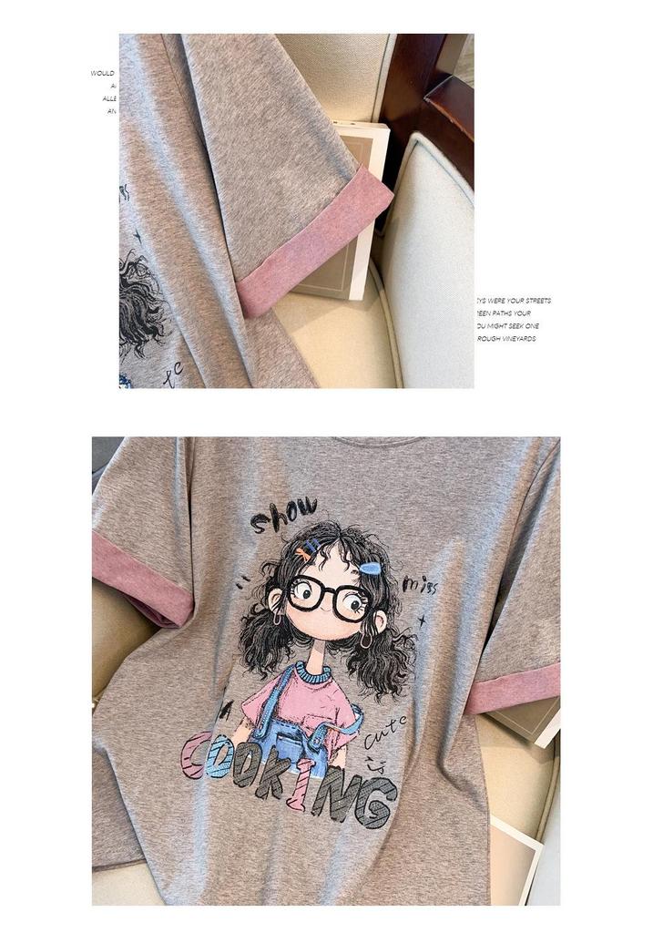 Plus Size Cartoon Print Round Neck T-shirt - Women’s Summer 2025 Fashion, Loose Fit, Short Sleeve, Versatile Style