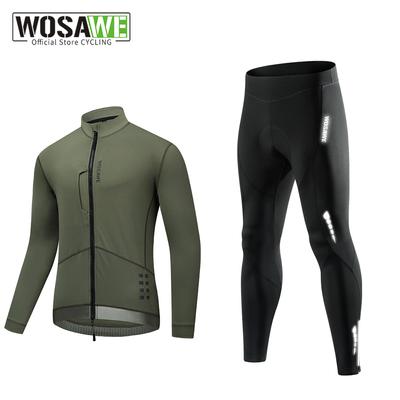WOSAWE Men's Winter Windproof Warm Fleece Reflective Long Sleeve Warm Top Padded Silicone Cushion Cycling Pants Road Bicycle Cycling Set