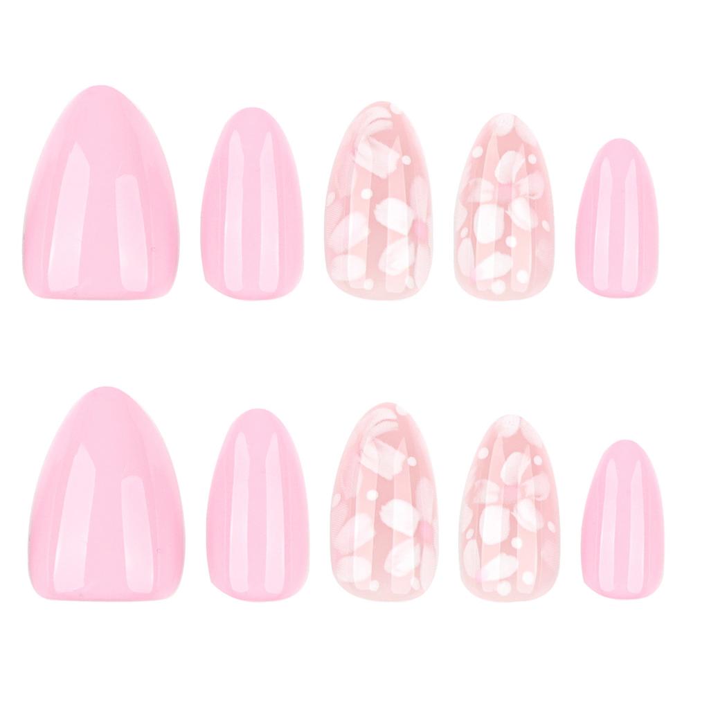 24Pcs Almond Press On Nail Flower Design French Fake Nail Acrylic False Nail,Artificial Nail Glues On Nail for Womens