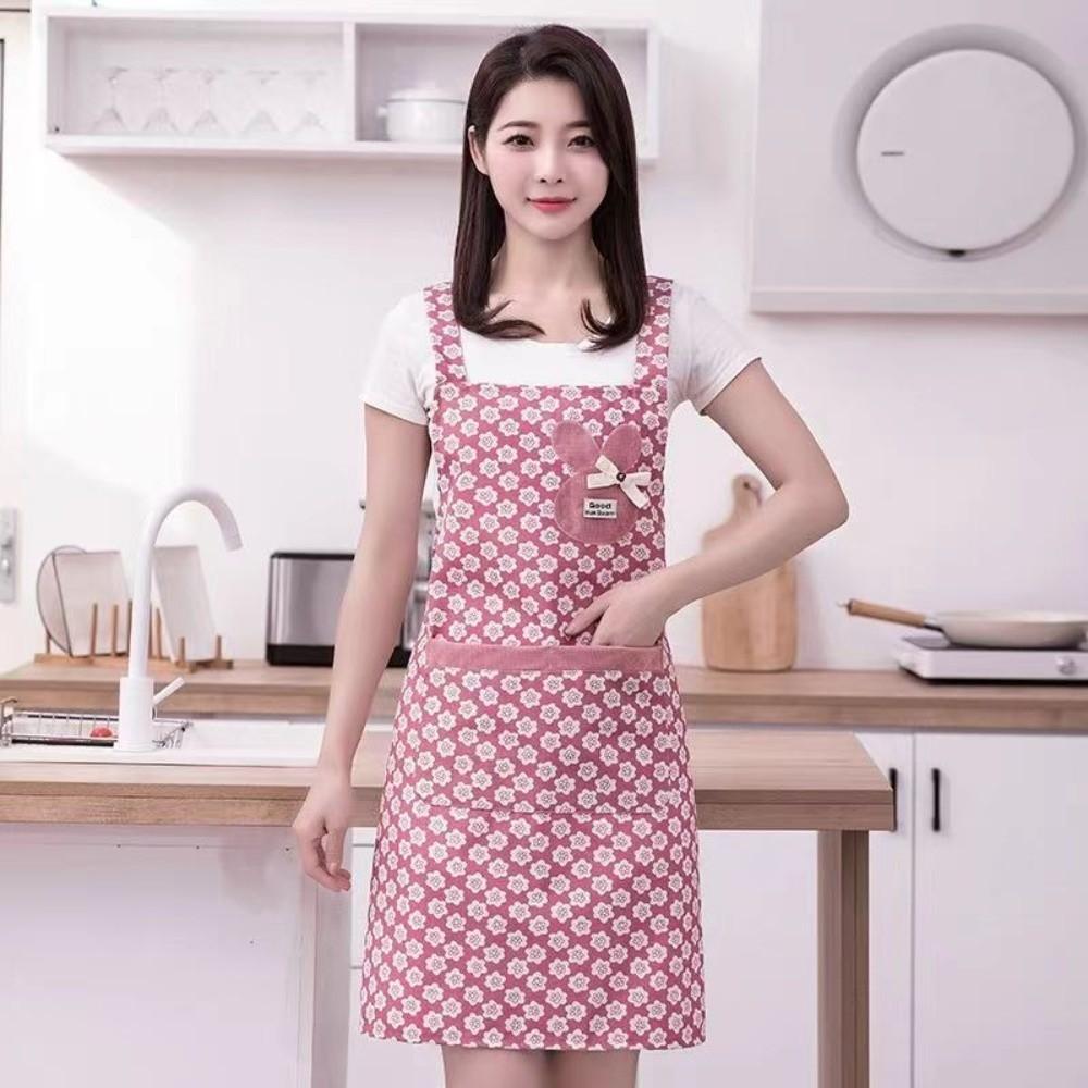 New Breathable Flower Kitchen Apron Cotton Korean Style Cooking Smock Wear-resistant Cooking Baking Bibs for Women Girl