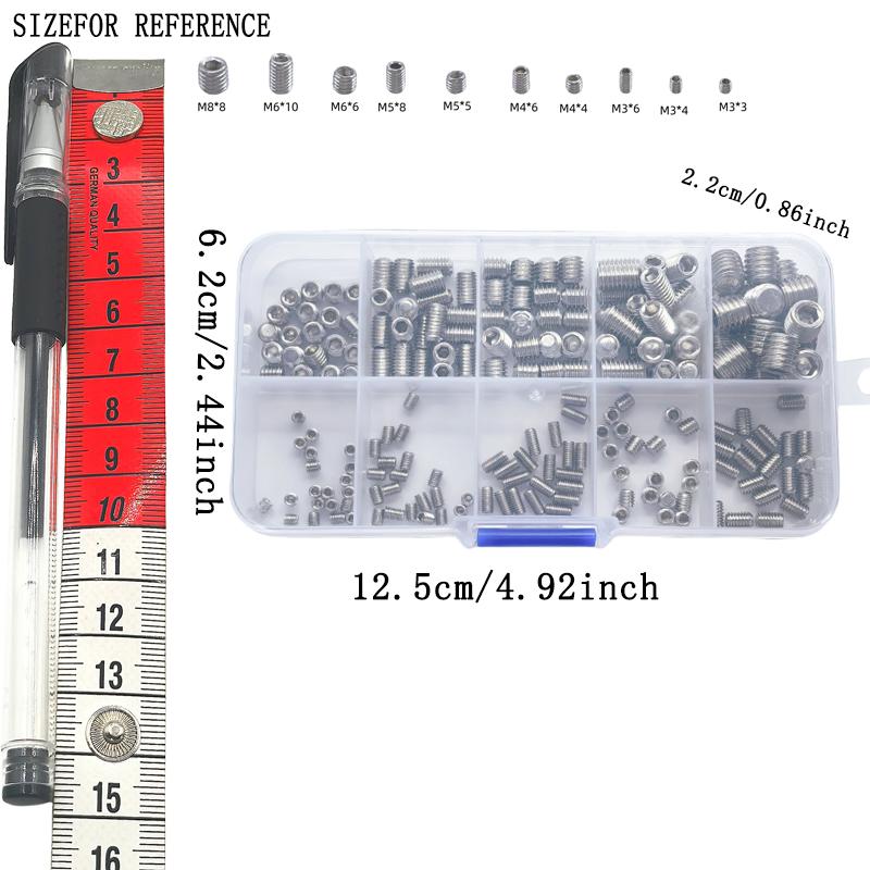 100/200pcs 304 Stainless Steel Hex Socket Socket Set Flat End Set Screw