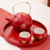 Red Ceramic Tea Set, Chinese Wedding Tea Set, Handmade Tea Pot Set, Special Customized Home Porcelain Beauty Tea Cup Set
