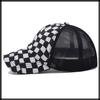 Baseball Checkered CZA463 [White Fang] Hat, Cap, Cap, Mesh, Pattern, Breathable, Adjustable, Casual, Men's, Women's, (Black)