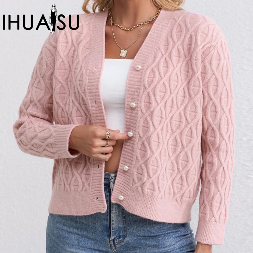 IHUASU Women's Fashion Knitted Cardigan Autumn and Winter Temperament Twist Jumper Coat