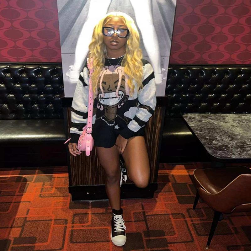 Vintage Cartoon Anime Gestrickte Pullover Männer Winter Übergroßen männer Rock Hip Hop Rap Pullover Frauen Jumper Hässliche Pullover