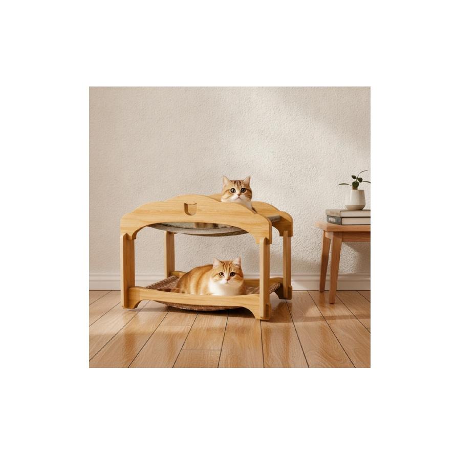 Two-Tier Cat Bed Raised Cat Bunk Bed Furniture Sturdy Compact for Multiple Cats, Pet Corner, Living Room