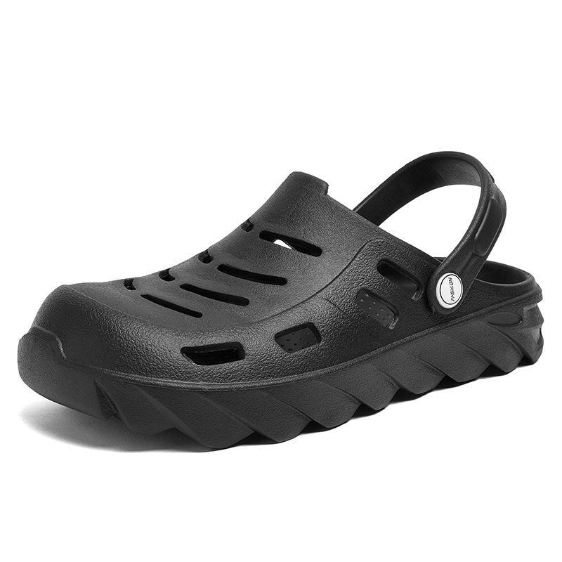 

2021 new cool slippers men s trendy drag outdoor non-slip beach hole shoes men s summer bag head casual half slippers 40 чёрный