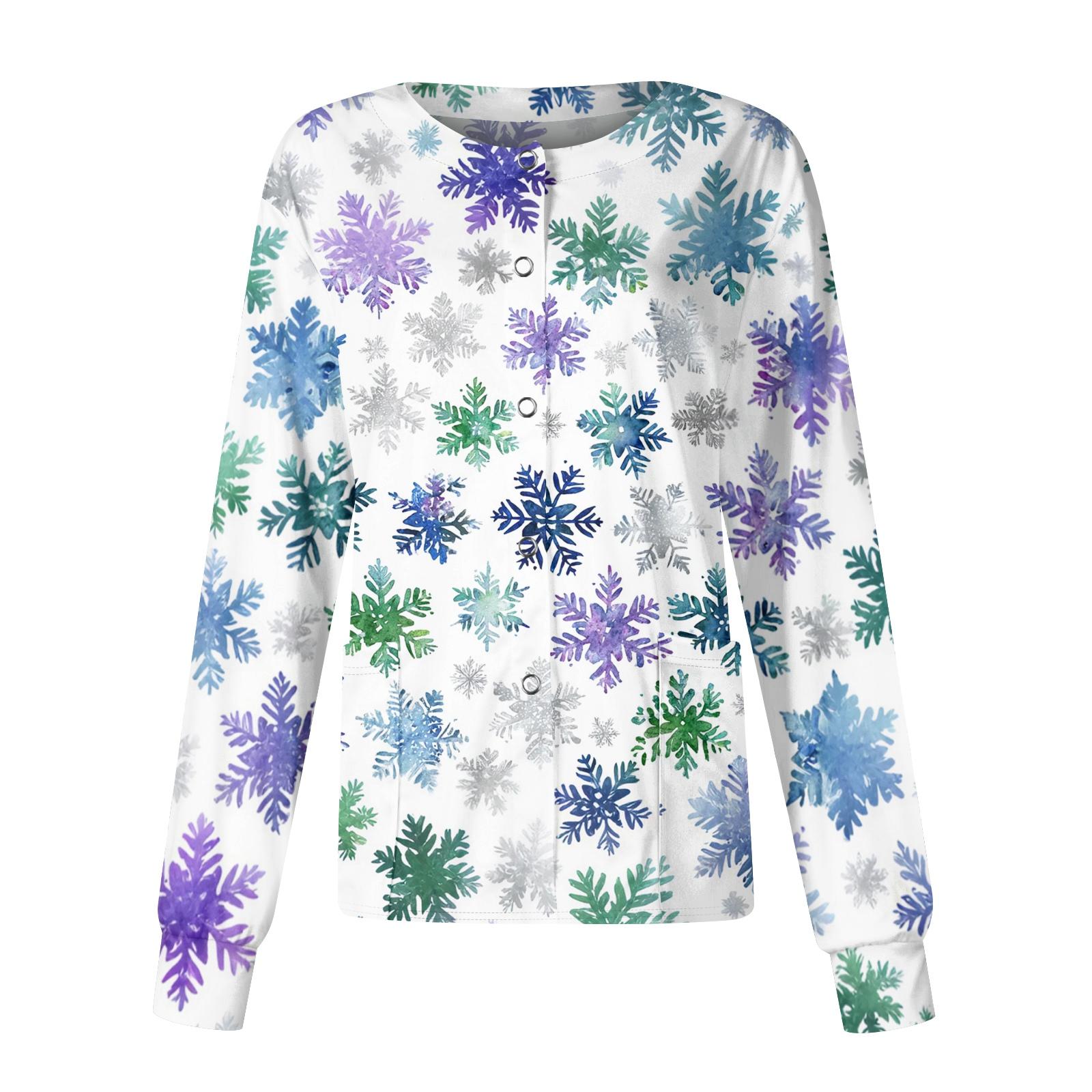 

Женский повседневный кардиган с рождественским принтом, с длинными рукавами, на одной пуговице, рабочая униформа XL белый