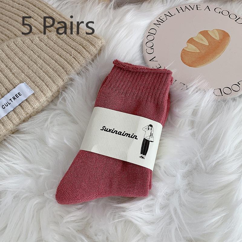 

5 пар женских осенне-зимних теплых плюшевых и толстых шерстяных носков-труб 5 Pairs