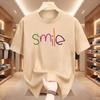 Colorful Smile Smiley Face Graphic T-Shirt Crew Neck Short Sleeve Top Back Print Happy Positive Slogan