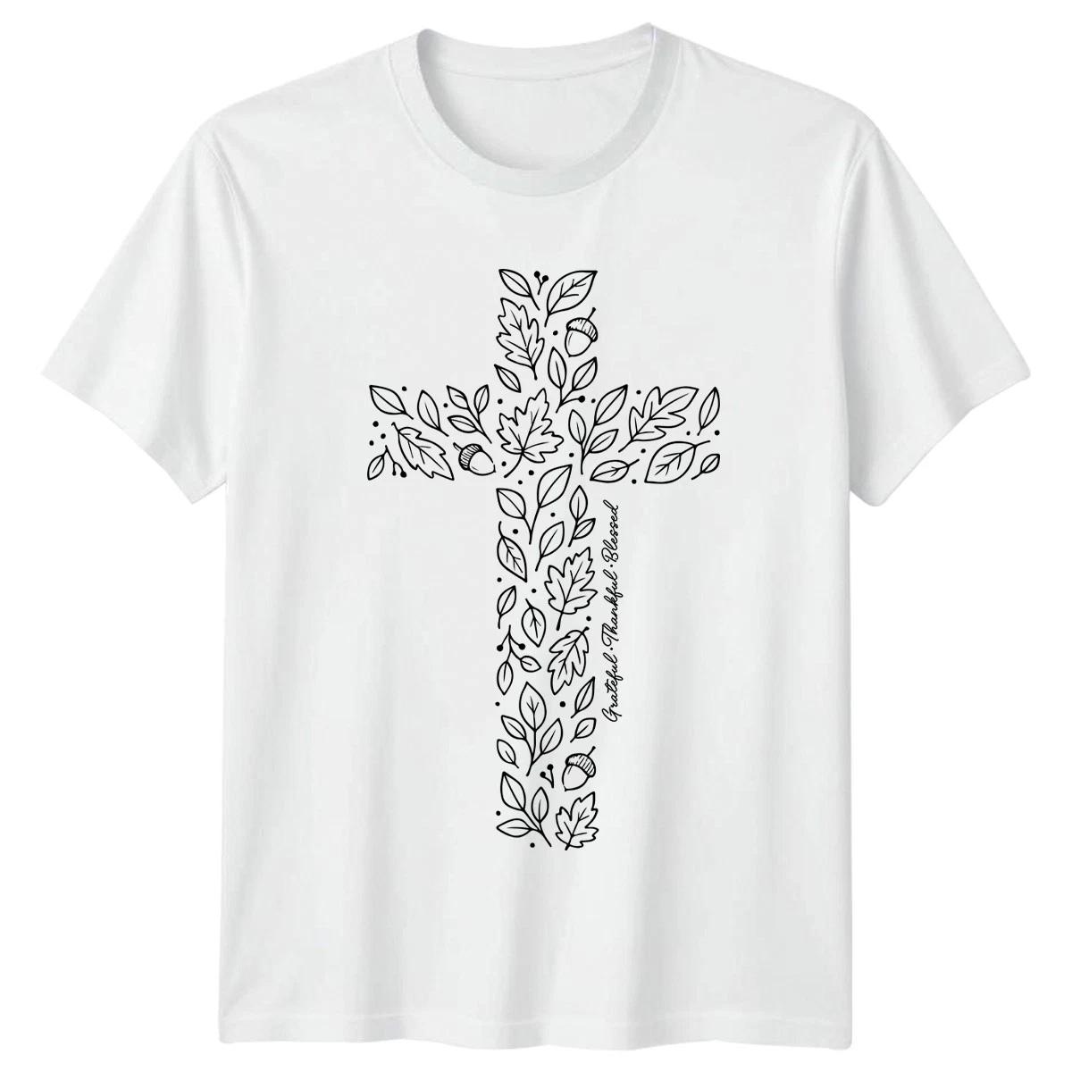 Grateful Thankful Blessed Cross Thanksgiving Religion Mens Womens Graphic Tee XL